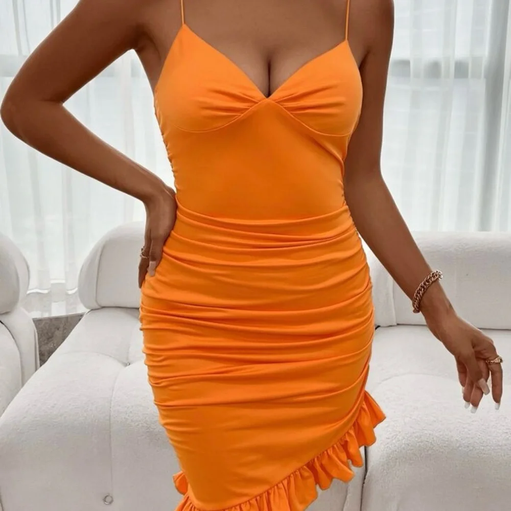 Bright Orange Ruffled Mini Dress - Picture 2 of 8